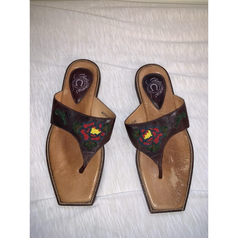Charlie Horse Womens 7B Leather Thong Sandals Artisan Hand Crafted in Brazil